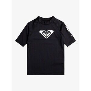 ROXY Girls 6 Whole Hearted UPF 50 Short Sleeve Rashguard Black Swim Surf Shirt
